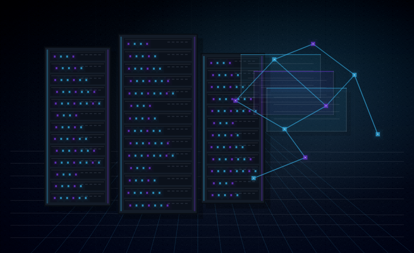 Infrastruktura VPS z serwerami rack, siecią i warstwami wirtualizacji